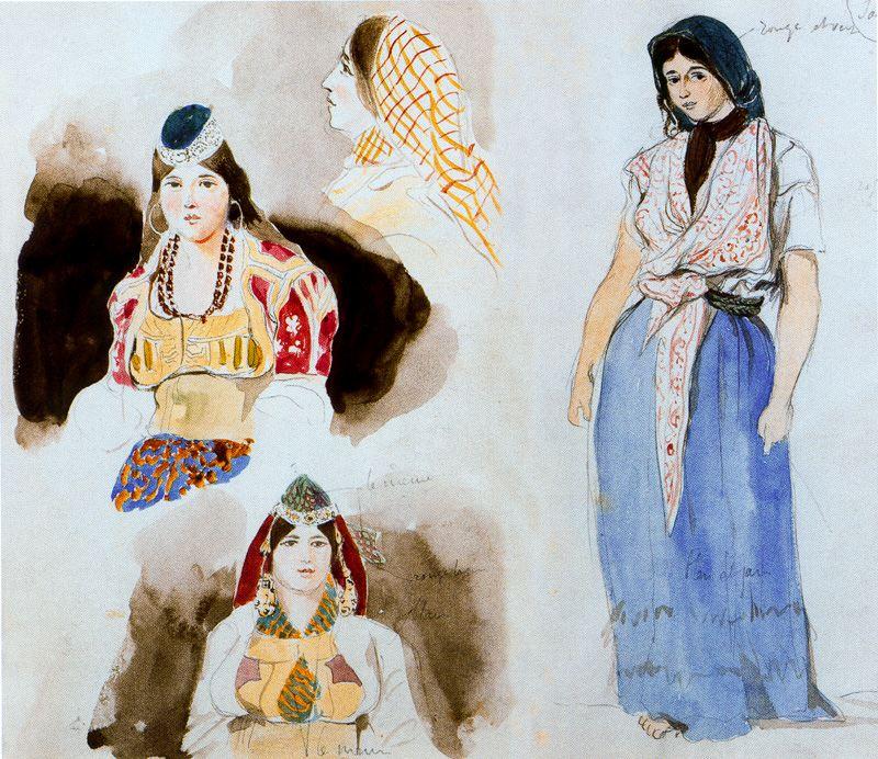 WikiOO.org - Encyclopedia of Fine Arts - Malba, Artwork Eugène Delacroix - Álbum de Marruecos. jóvenes judías
