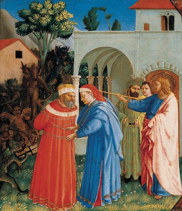 Wikioo.org - The Encyclopedia of Fine Arts - Painting, Artwork by Fra Angelico - El Apóstol Santiago liberando al Mago Hermógenes