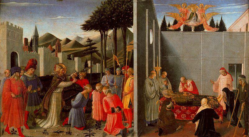 WikiOO.org - Enciclopédia das Belas Artes - Pintura, Arte por Fra Angelico - San Nicolás libera a los inocentes, muerte del santo