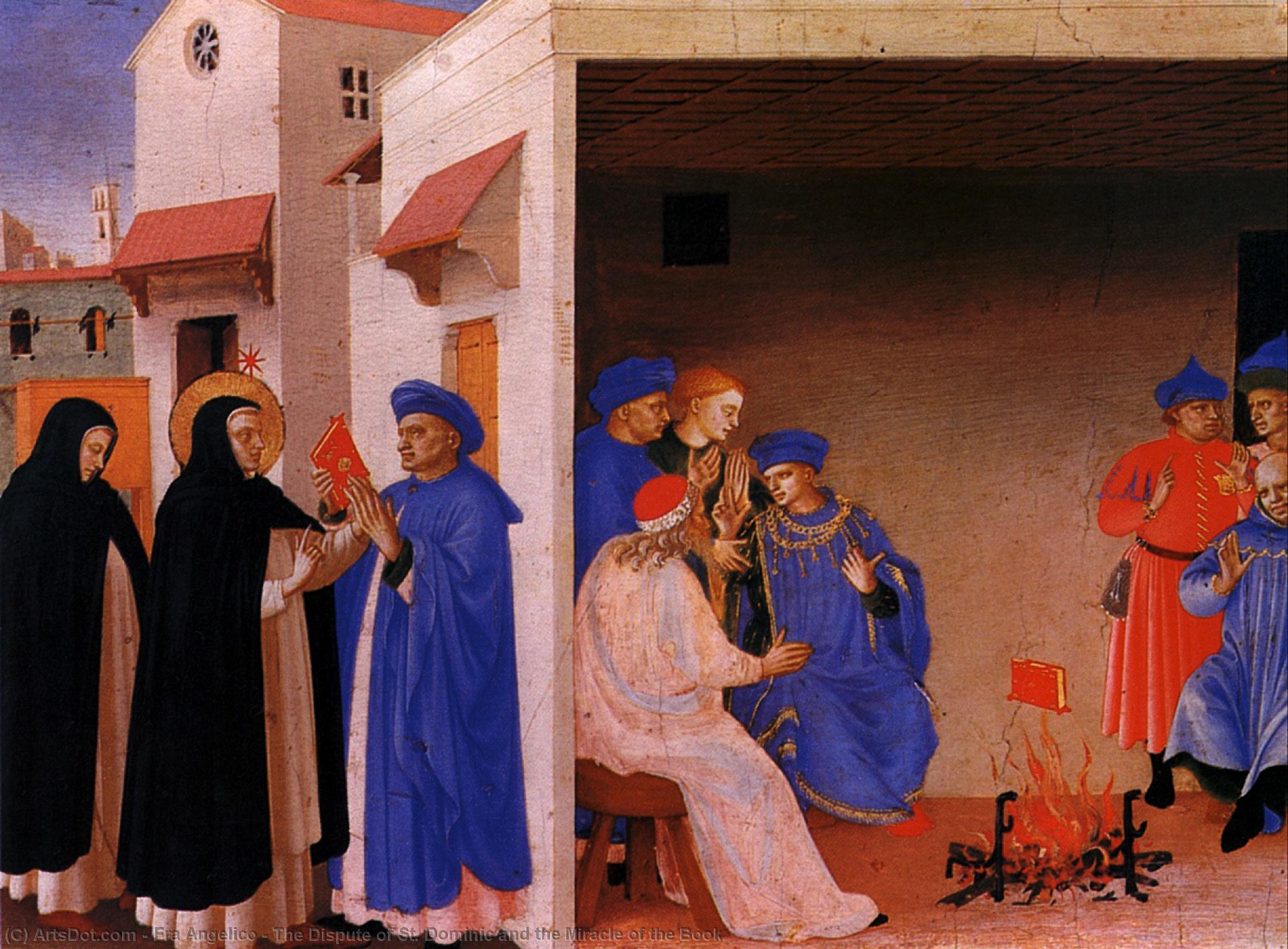Wikioo.org – La Enciclopedia de las Bellas Artes - Pintura, Obras de arte de Fra Angelico - la disputa de san . Dominic y el Milagro de el libro