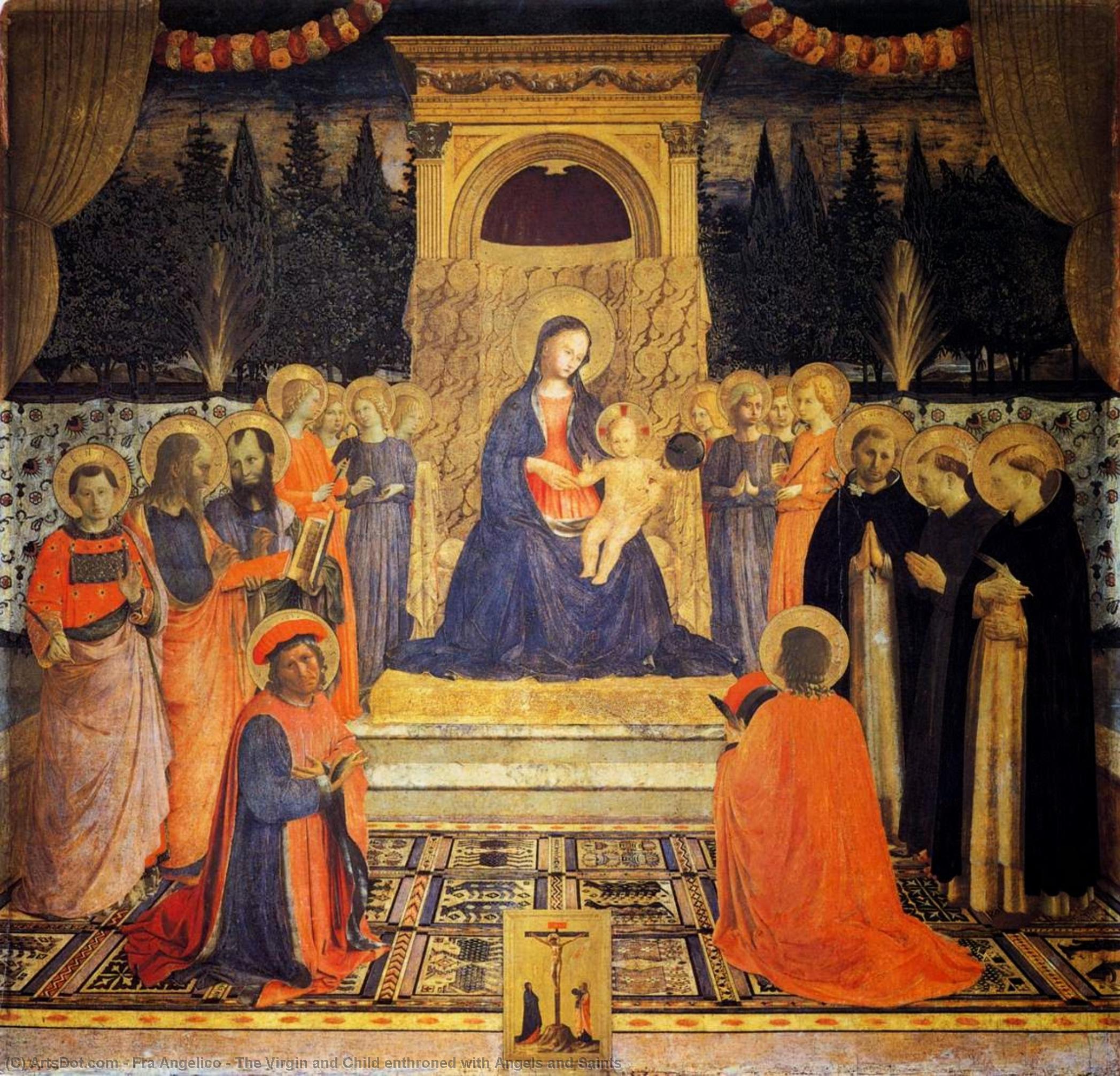 Wikioo.org – L'Enciclopedia delle Belle Arti - Pittura, Opere di Fra Angelico - la vergine e il bambino in trono con angeli e santi