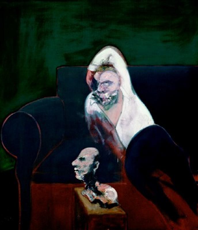 Wikioo.org - Die Enzyklopädie bildender Kunst - Malerei, Kunstwerk von Francis Bacon - liegend mann mit skulptur