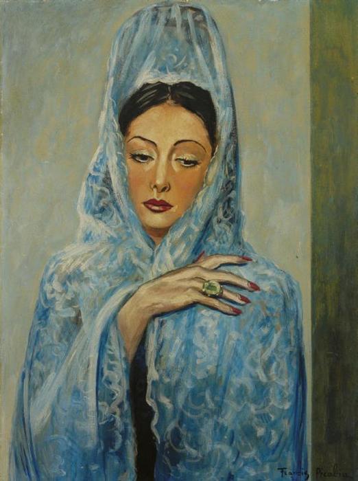 Wikioo.org - The Encyclopedia of Fine Arts - Painting, Artwork by Francis Picabia - Femme à la mantille bleue