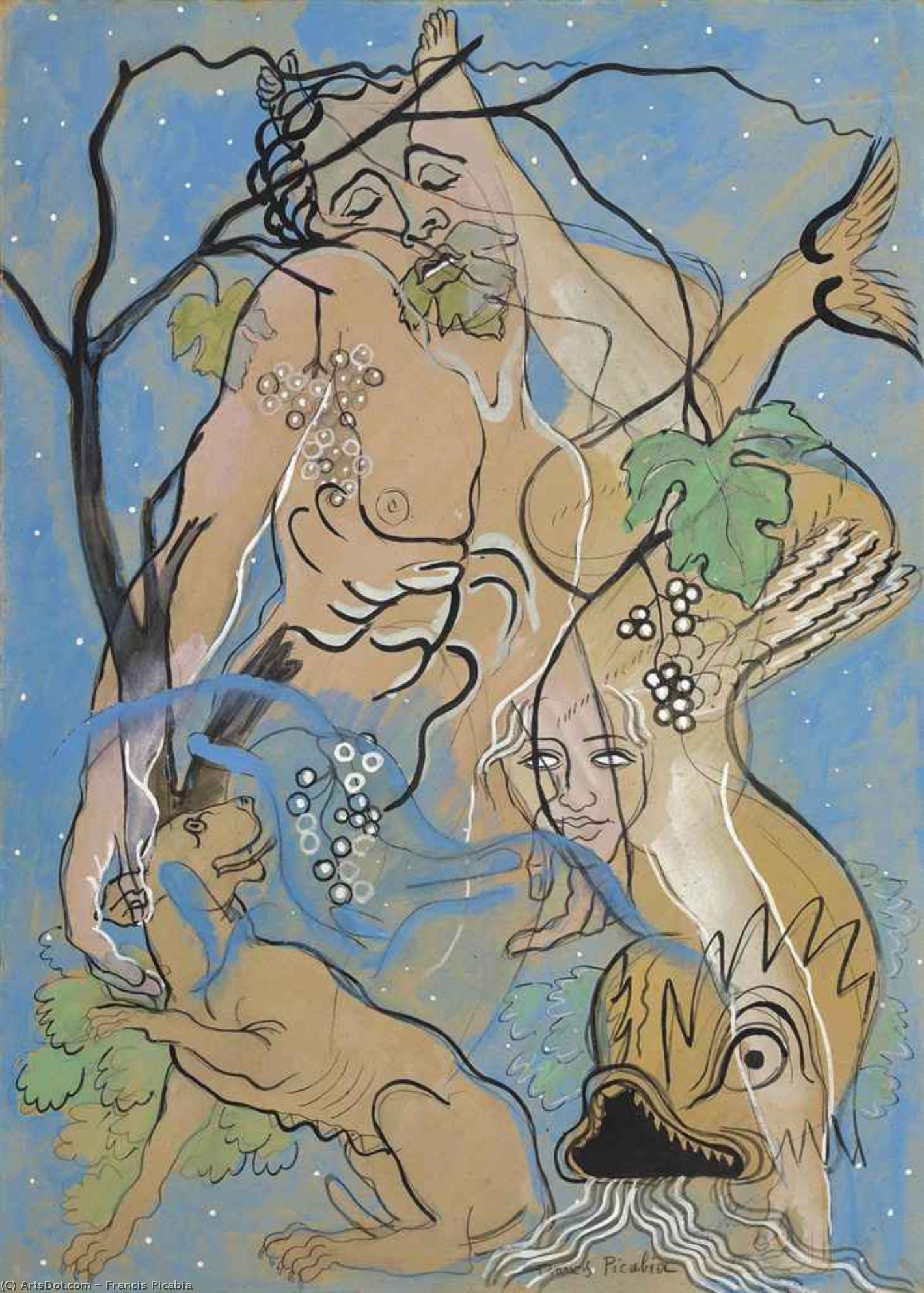 Wikioo.org - The Encyclopedia of Fine Arts - Painting, Artwork by Francis Picabia - Jesus and the delphin