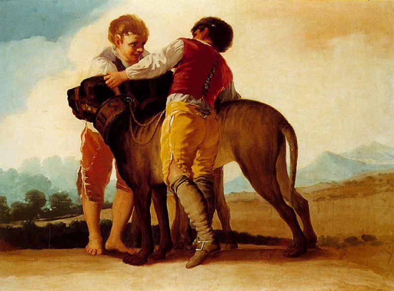 Wikioo.org - สารานุกรมวิจิตรศิลป์ - จิตรกรรม Francisco De Goya - Children with hounds
