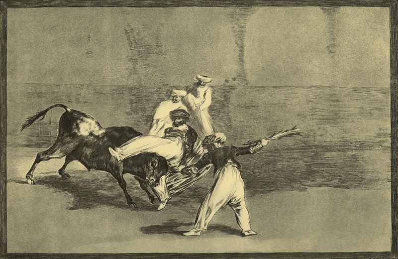 Wikioo.org – La Enciclopedia de las Bellas Artes - Pintura, Obras de arte de Francisco De Goya - Cogida de la ONU moro Estando en la plaza