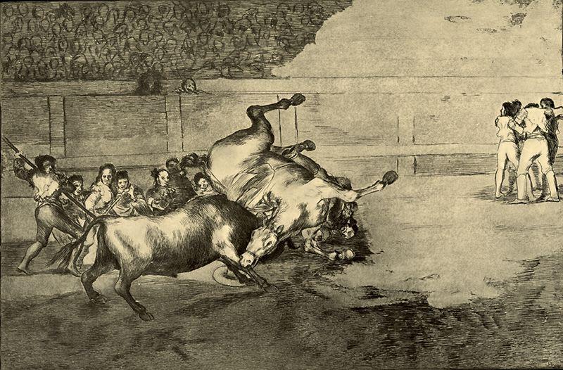 Wikioo.org - The Encyclopedia of Fine Arts - Painting, Artwork by Francisco De Goya - Embestida de un toro bravo