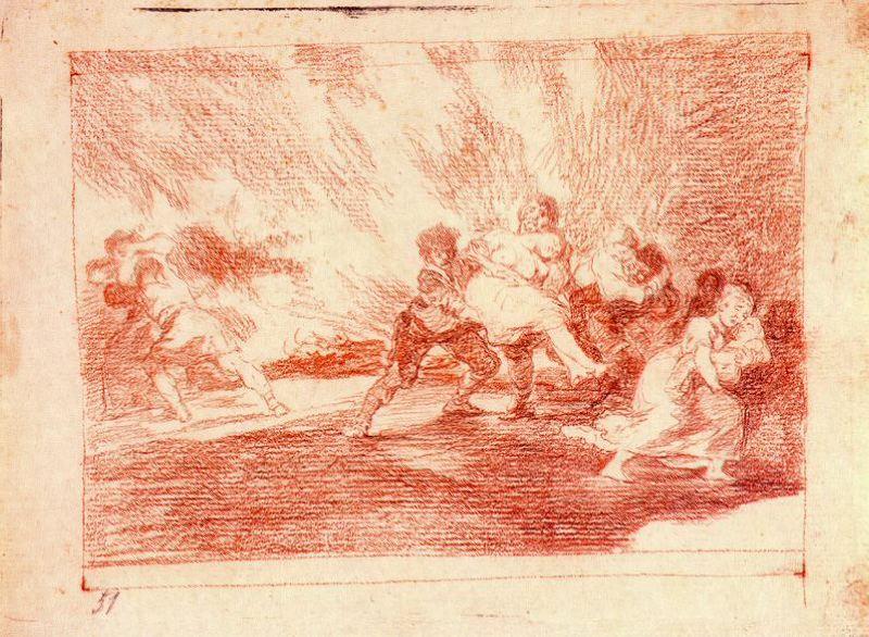 Wikioo.org - สารานุกรมวิจิตรศิลป์ - จิตรกรรม Francisco De Goya - Escapan entre las llamas