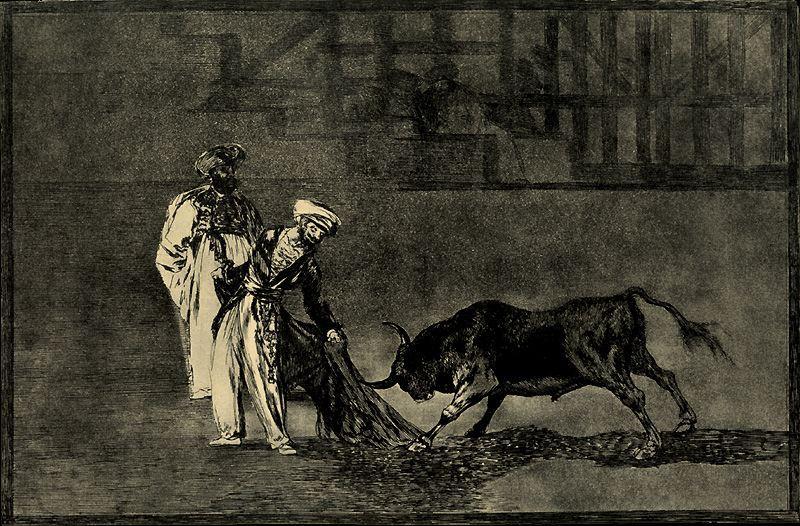 WikiOO.org - 백과 사전 - 회화, 삽화 Francisco De Goya - Los moros hacen otro capeo en plaza con su albornoz