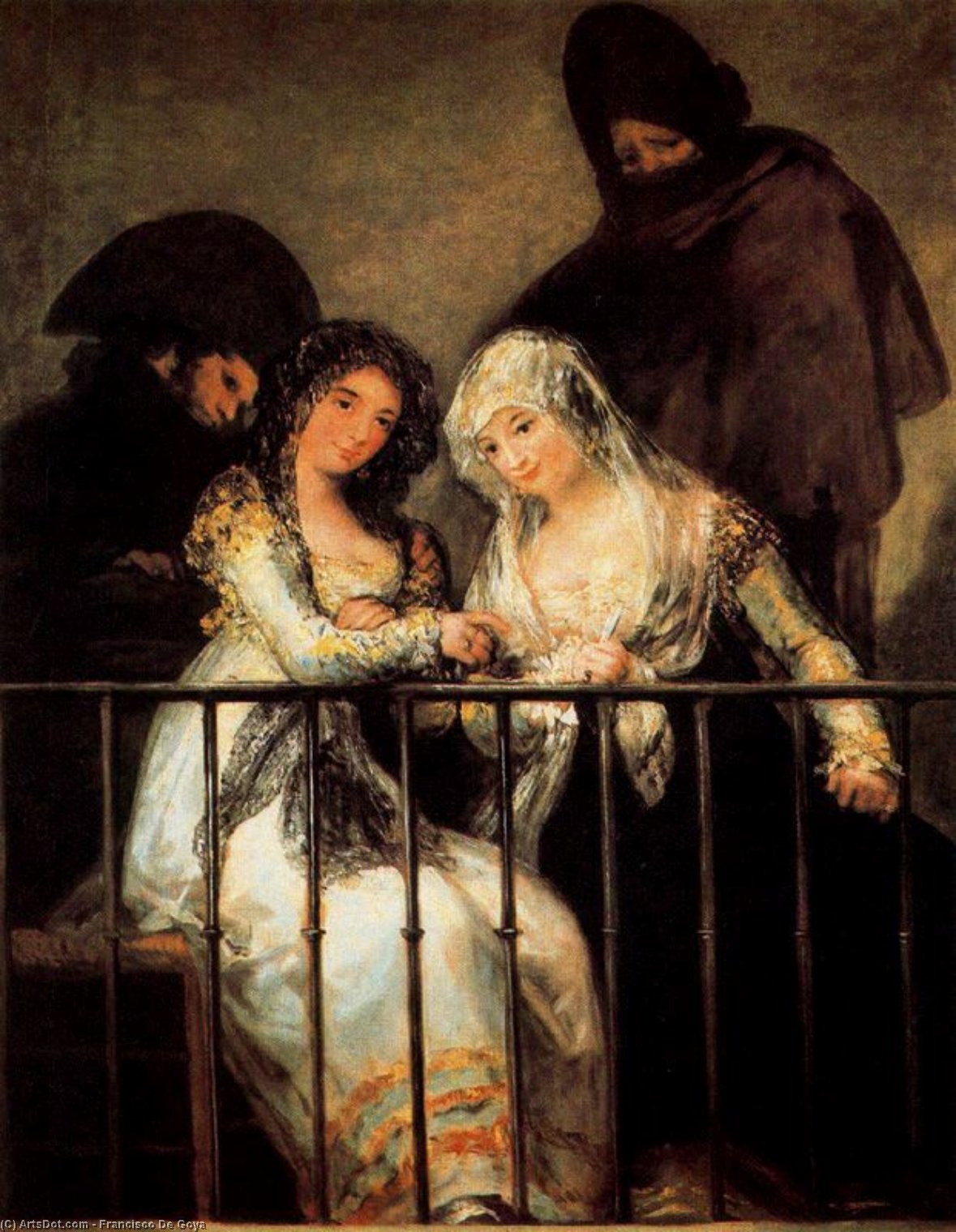Wikoo.org - موسوعة الفنون الجميلة - اللوحة، العمل الفني Francisco De Goya - Majas on a balcony
