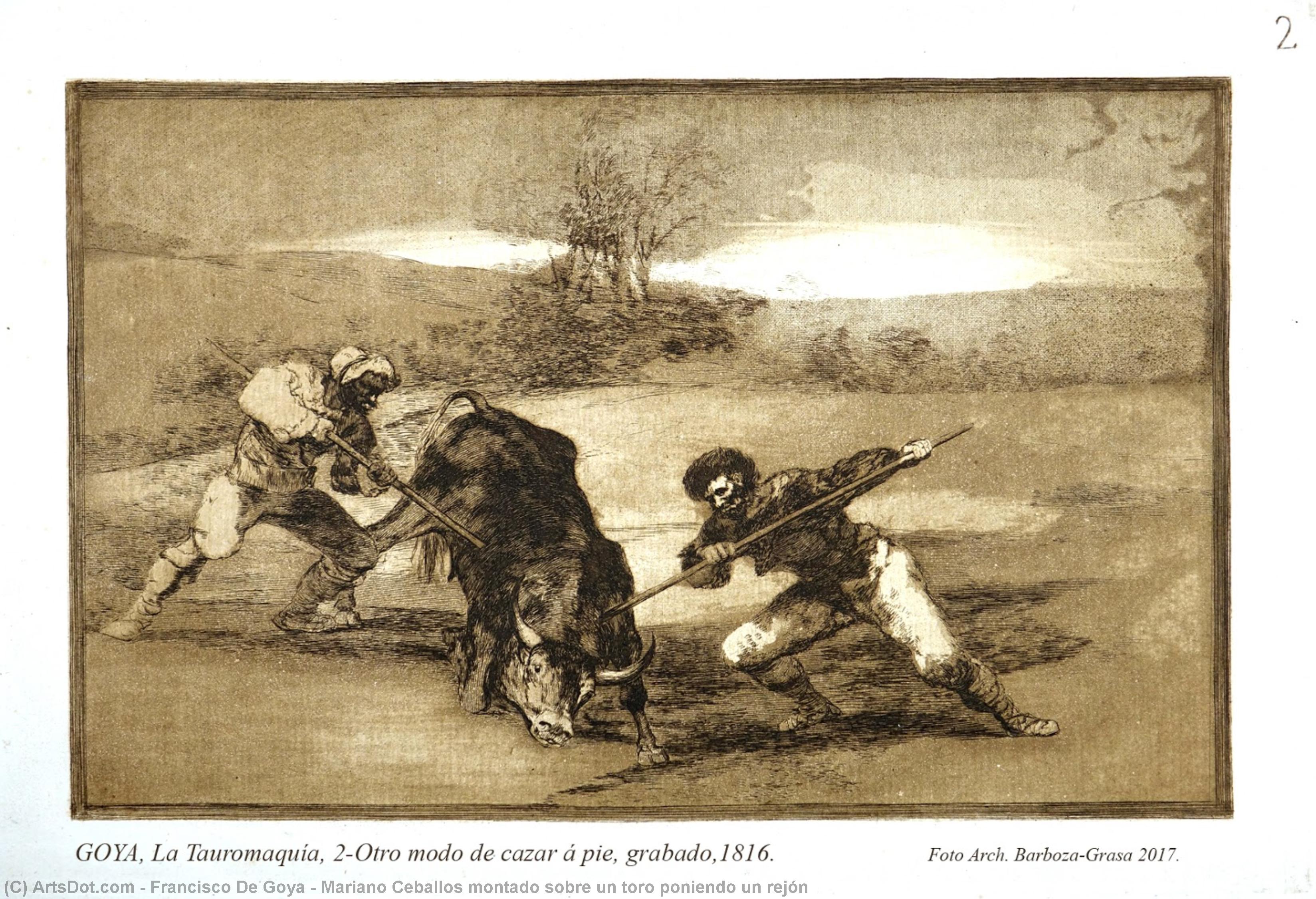 WikiOO.org - Enciclopedia of Fine Arts - Pictura, lucrări de artă Francisco De Goya - Mariano Ceballos montado sobre un toro poniendo un rejón