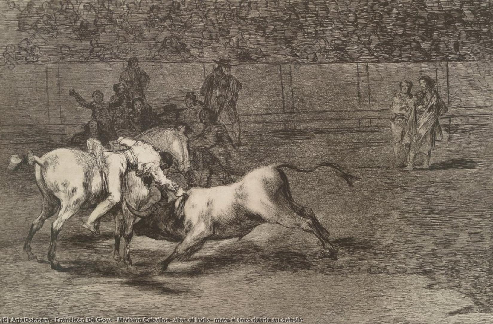Wikioo.org - The Encyclopedia of Fine Arts - Painting, Artwork by Francisco De Goya - Mariano Ceballos, alias el Indio, mata el toro desde su caballo