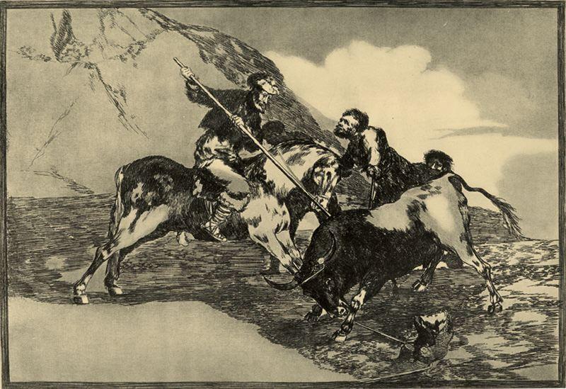 Wikioo.org – L'Enciclopedia delle Belle Arti - Pittura, Opere di Francisco De Goya - Modo contro que los españoles antiguos cazaban los toros un caballo it el campo