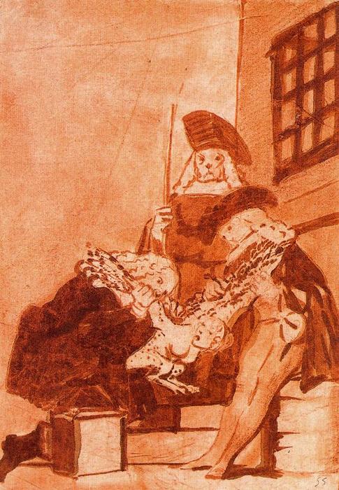Wikioo.org - Bách khoa toàn thư về mỹ thuật - Vẽ tranh, Tác phẩm nghệ thuật Francisco De Goya - Qual la descañonan (Look how they pluck her!)