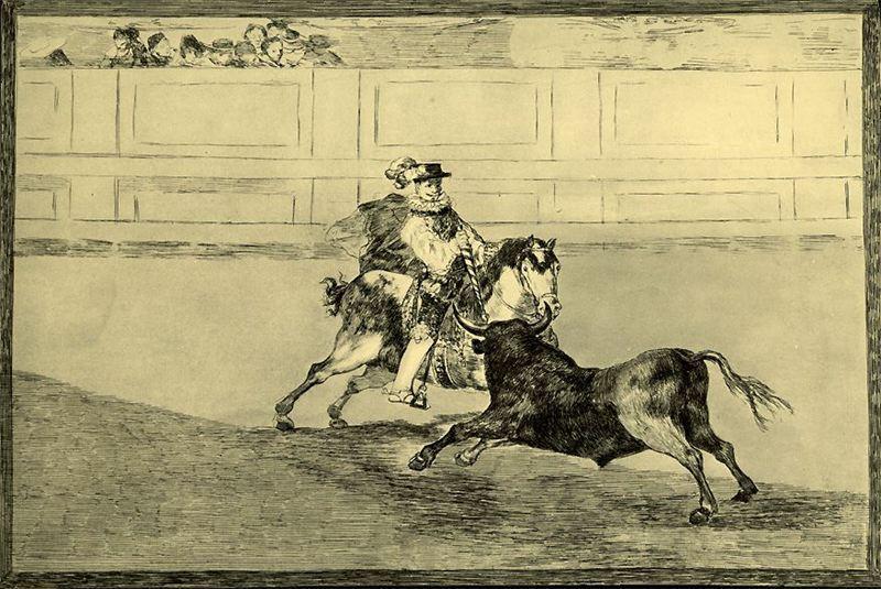 Wikioo.org - The Encyclopedia of Fine Arts - Painting, Artwork by Francisco De Goya - Un caballero español en plaza quebrando rejoncillos sin auxilio de los chulos