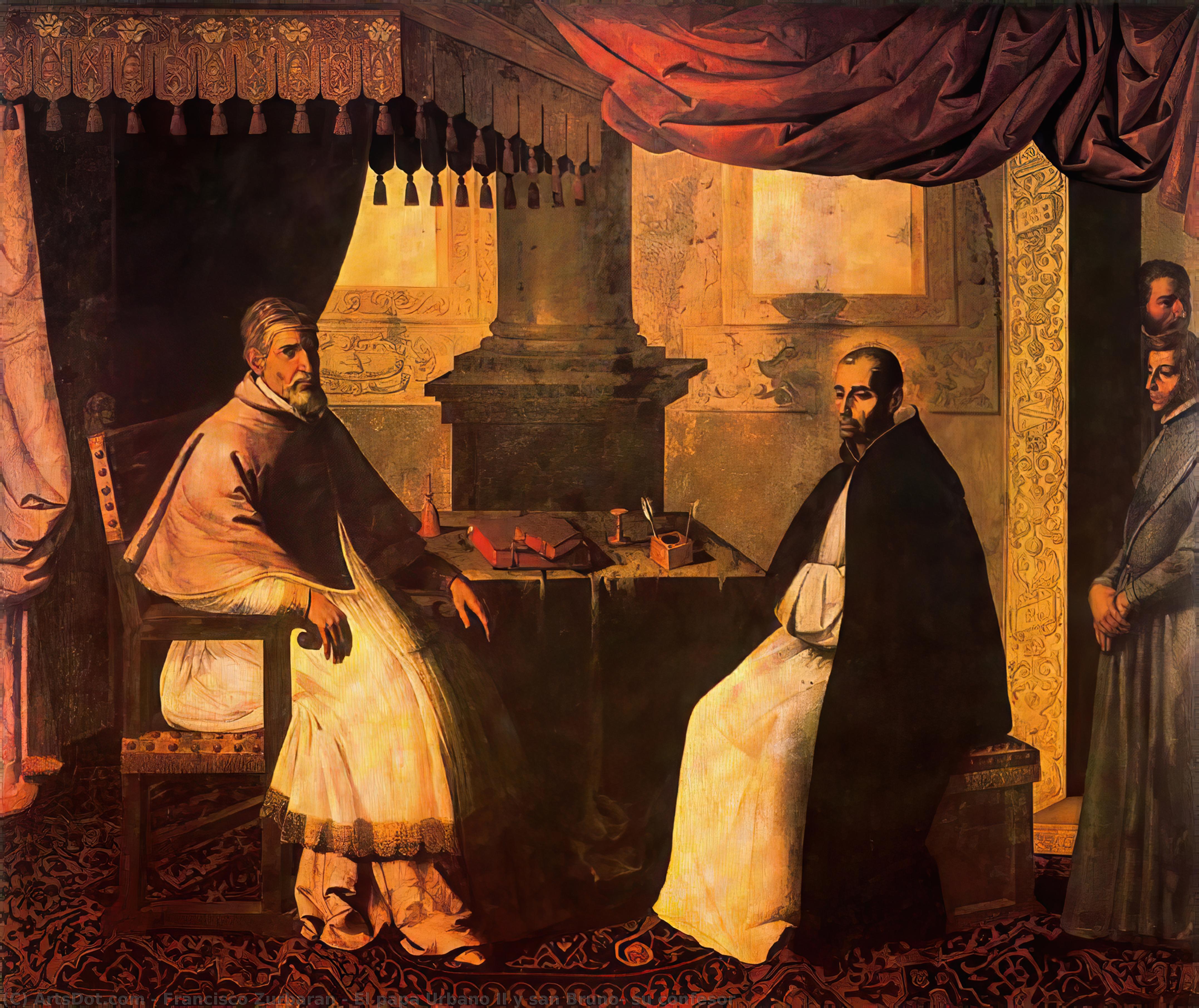 Wikoo.org - موسوعة الفنون الجميلة - اللوحة، العمل الفني Francisco Zurbaran - El papa Urbano II y san Bruno, su confesor