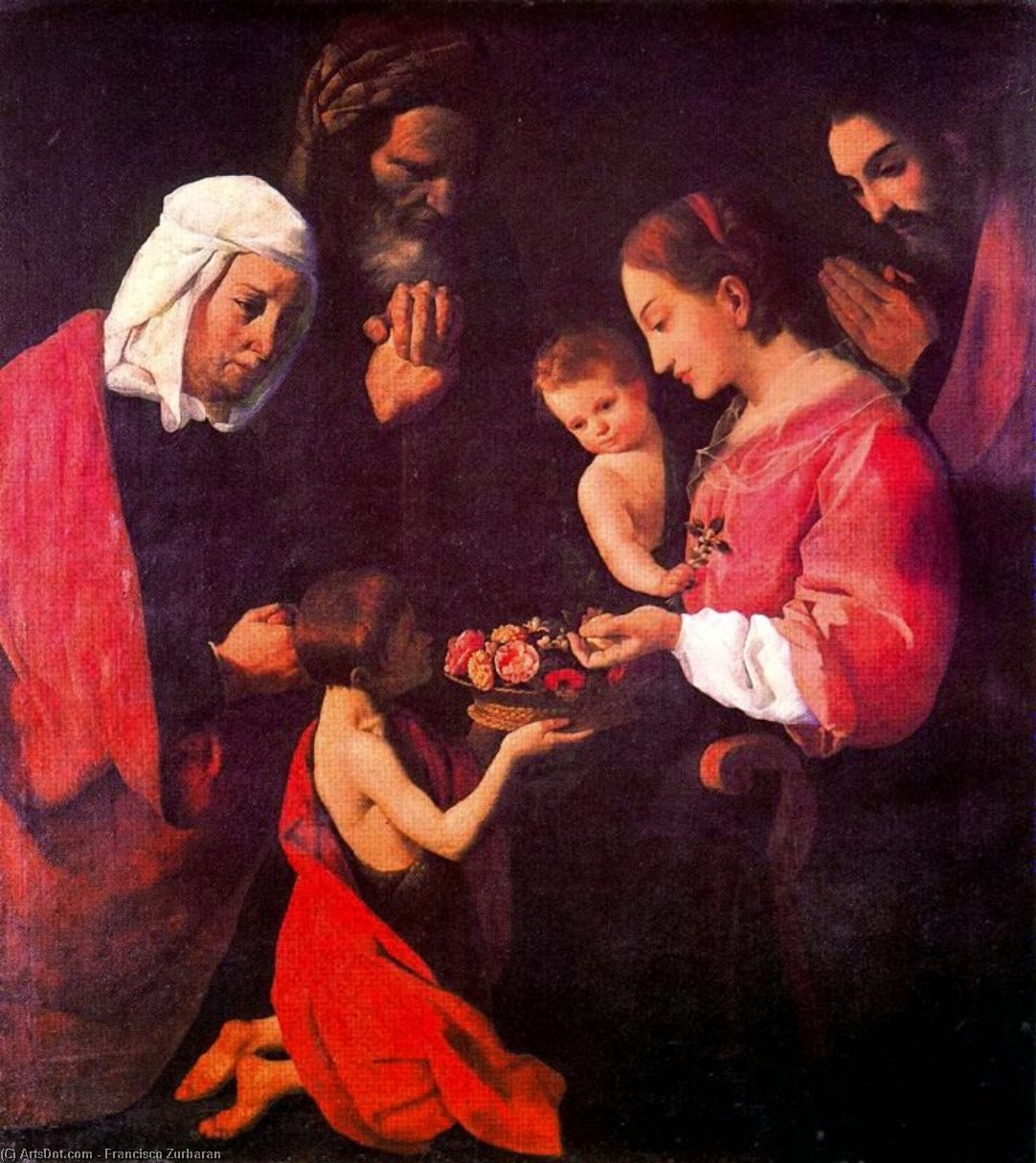 Wikioo.org - สารานุกรมวิจิตรศิลป์ - จิตรกรรม Francisco Zurbaran - La Sagrada Familia, santa Ana, san Joaquín y san Juan Bautista