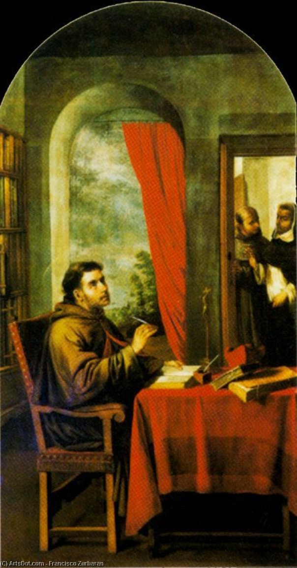 Wikioo.org - The Encyclopedia of Fine Arts - Painting, Artwork by Francisco Zurbaran - San Buenaventura recibiendo la visita de Santo Tomas de Aquino