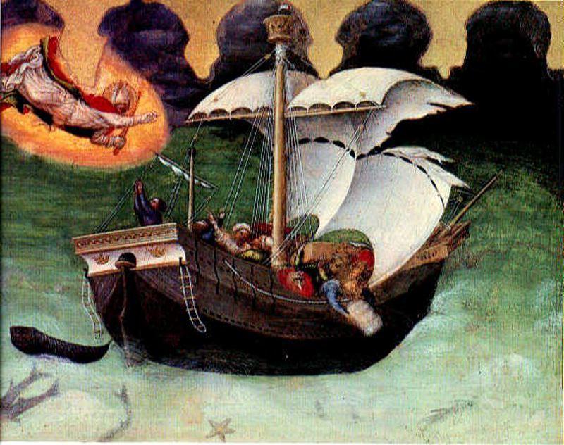 Wikioo.org - The Encyclopedia of Fine Arts - Painting, Artwork by Gentile Da Fabriano - Quaratesi Altarpiece. St. Nicholas saves a storm-tossed ship