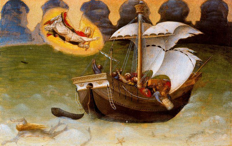 Wikioo.org - The Encyclopedia of Fine Arts - Painting, Artwork by Gentile Da Fabriano - Scenes from the Legend of Saint Nicholas of Bari. The Saint Saves a Ship from Shipwreck