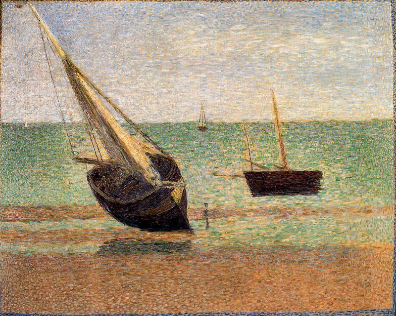 Wikioo.org - Encyklopedia Sztuk Pięknych - Malarstwo, Grafika Georges Pierre Seurat - Boats, Low Tide, Grandcamp