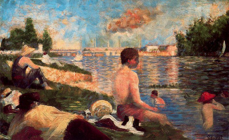 WikiOO.org - 百科事典 - 絵画、アートワーク Georges Pierre Seurat - 最後の 勉強  のための  水浴びをする人  アニエール