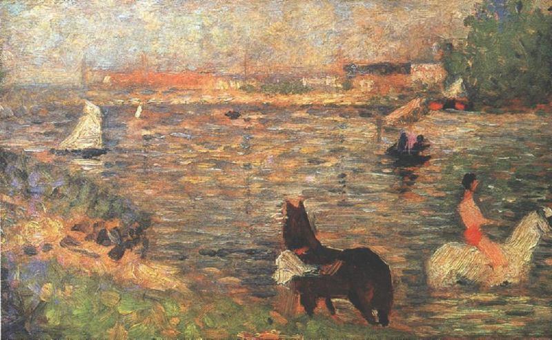 WikiOO.org - Εγκυκλοπαίδεια Καλών Τεχνών - Ζωγραφική, έργα τέχνης Georges Pierre Seurat - Horses in the Water