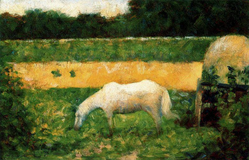 WikiOO.org - 百科事典 - 絵画、アートワーク Georges Pierre Seurat - 風景 と一緒に 馬