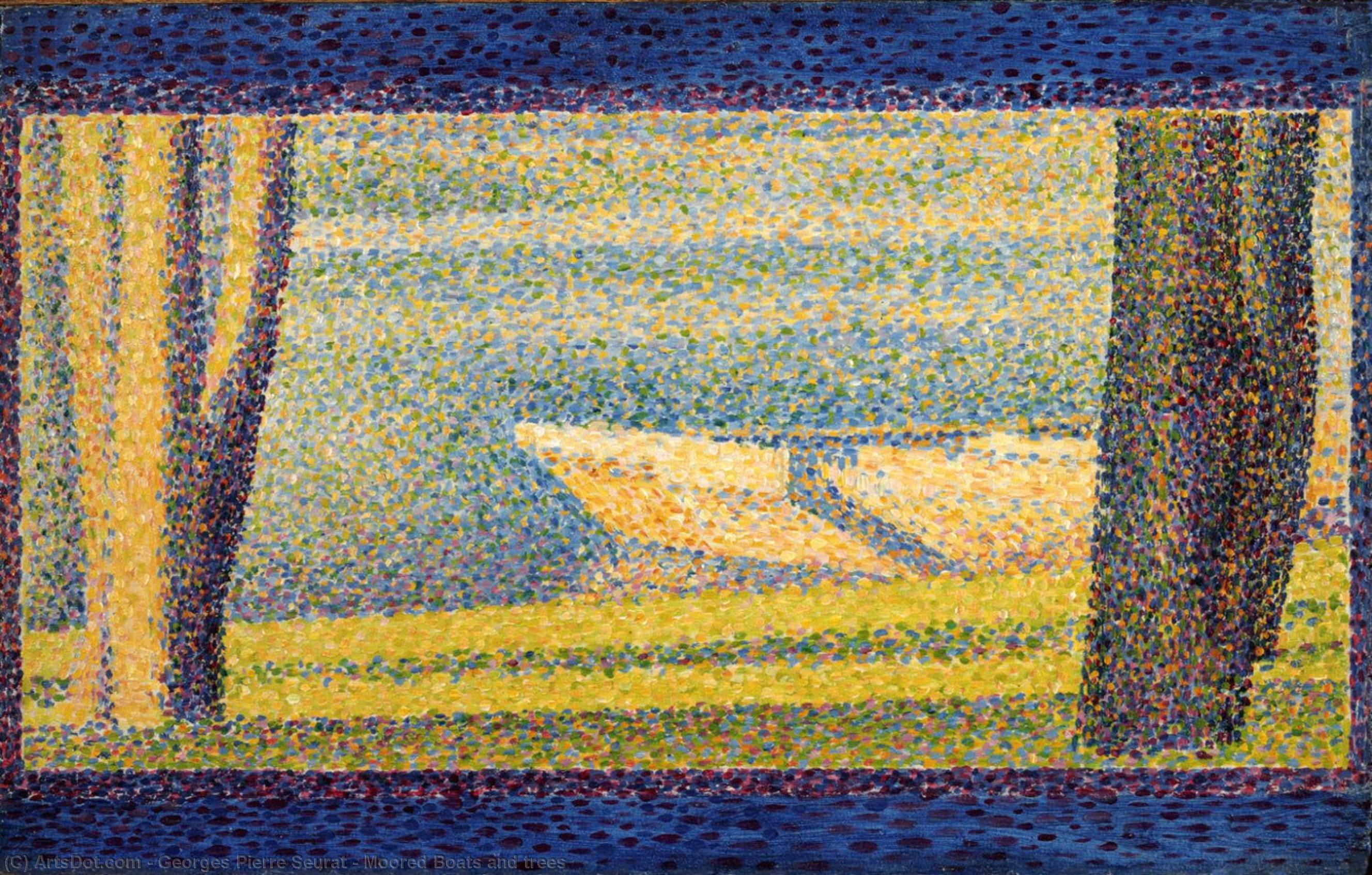 WikiOO.org - Enciclopédia das Belas Artes - Pintura, Arte por Georges Pierre Seurat - Moored Boats and trees
