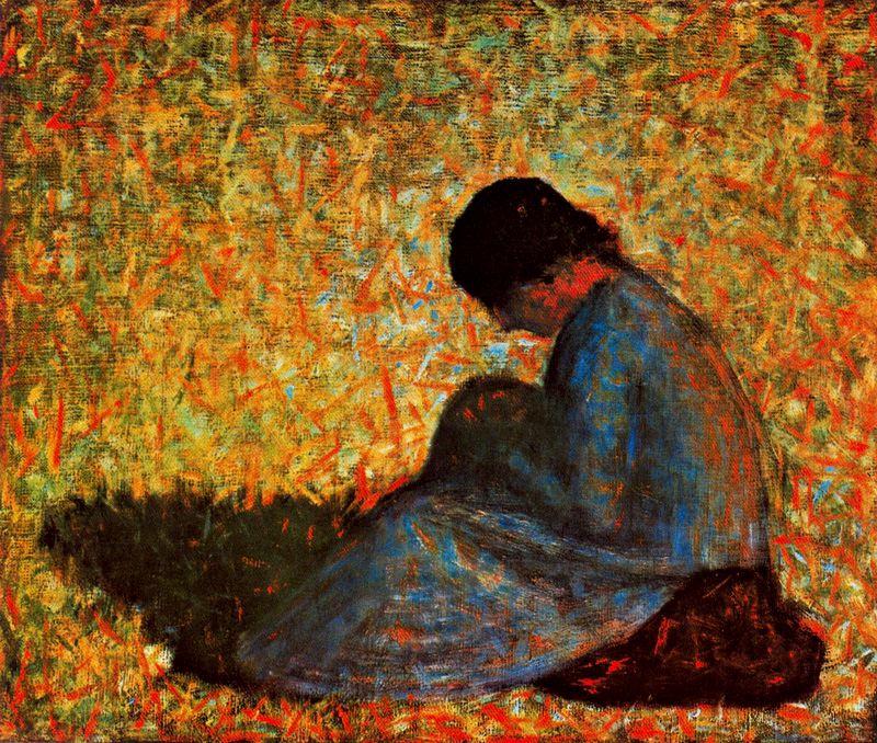 Wikioo.org – La Enciclopedia de las Bellas Artes - Pintura, Obras de arte de Georges Pierre Seurat - Mujer sentada en prado de la ONU