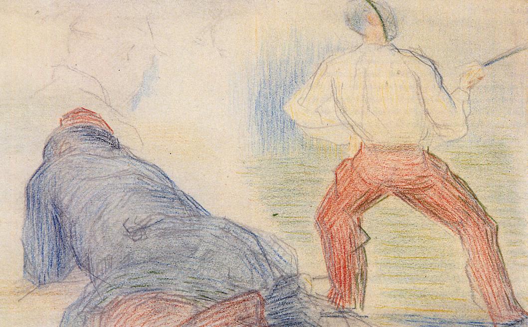 WikiOO.org - Enciclopedia of Fine Arts - Pictura, lucrări de artă Georges Pierre Seurat - Soldier Fencing, Another Reclining