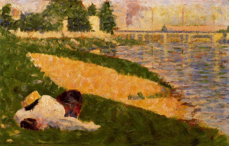 WikiOO.org - Encyclopedia of Fine Arts - Maleri, Artwork Georges Pierre Seurat - The Seine with Clothing on the Bank