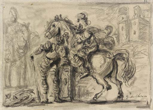 WikiOO.org - Encyclopedia of Fine Arts - Maleri, Artwork Giorgio De Chirico - Cavallo e cavaliere