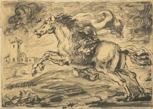 Wikioo.org - The Encyclopedia of Fine Arts - Painting, Artwork by Giorgio De Chirico - Cavallo fuggente con castello