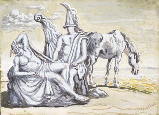 WikiOO.org - Encyclopedia of Fine Arts - Maleri, Artwork Giorgio De Chirico - Due eroi antichi e un cavallo
