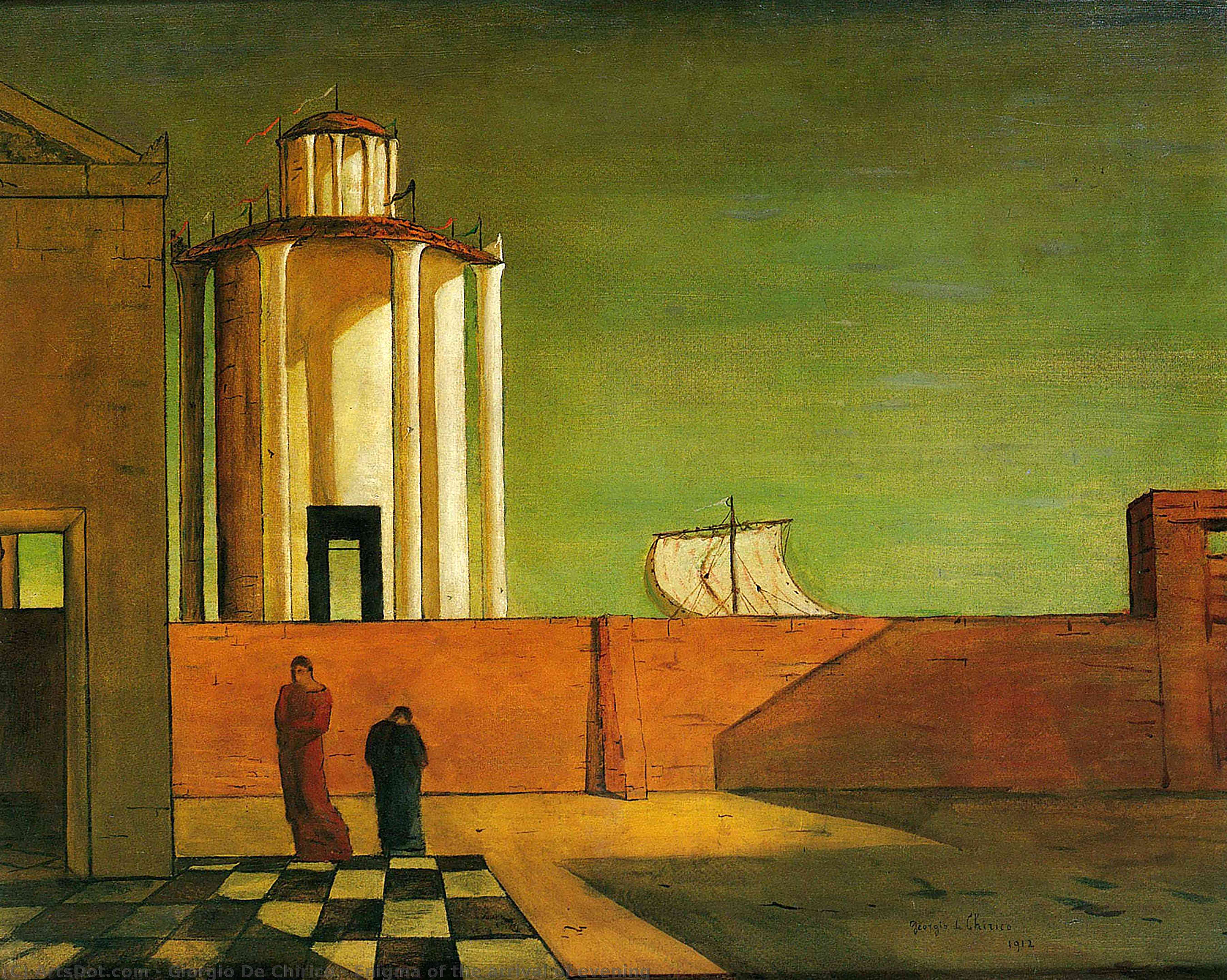 WikiOO.org - Encyclopedia of Fine Arts - Lukisan, Artwork Giorgio De Chirico - Enigma of the arrival of evening