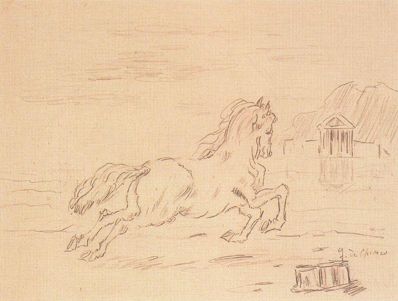 Wikioo.org - The Encyclopedia of Fine Arts - Painting, Artwork by Giorgio De Chirico - Horse on the shore of a lake
