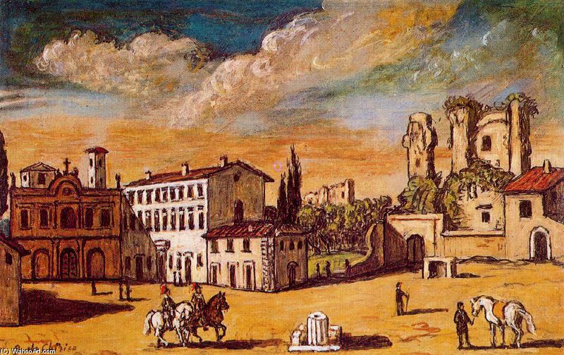 Wikioo.org – L'Enciclopedia delle Belle Arti - Pittura, Opere di Giorgio De Chirico - paesaggio con una città