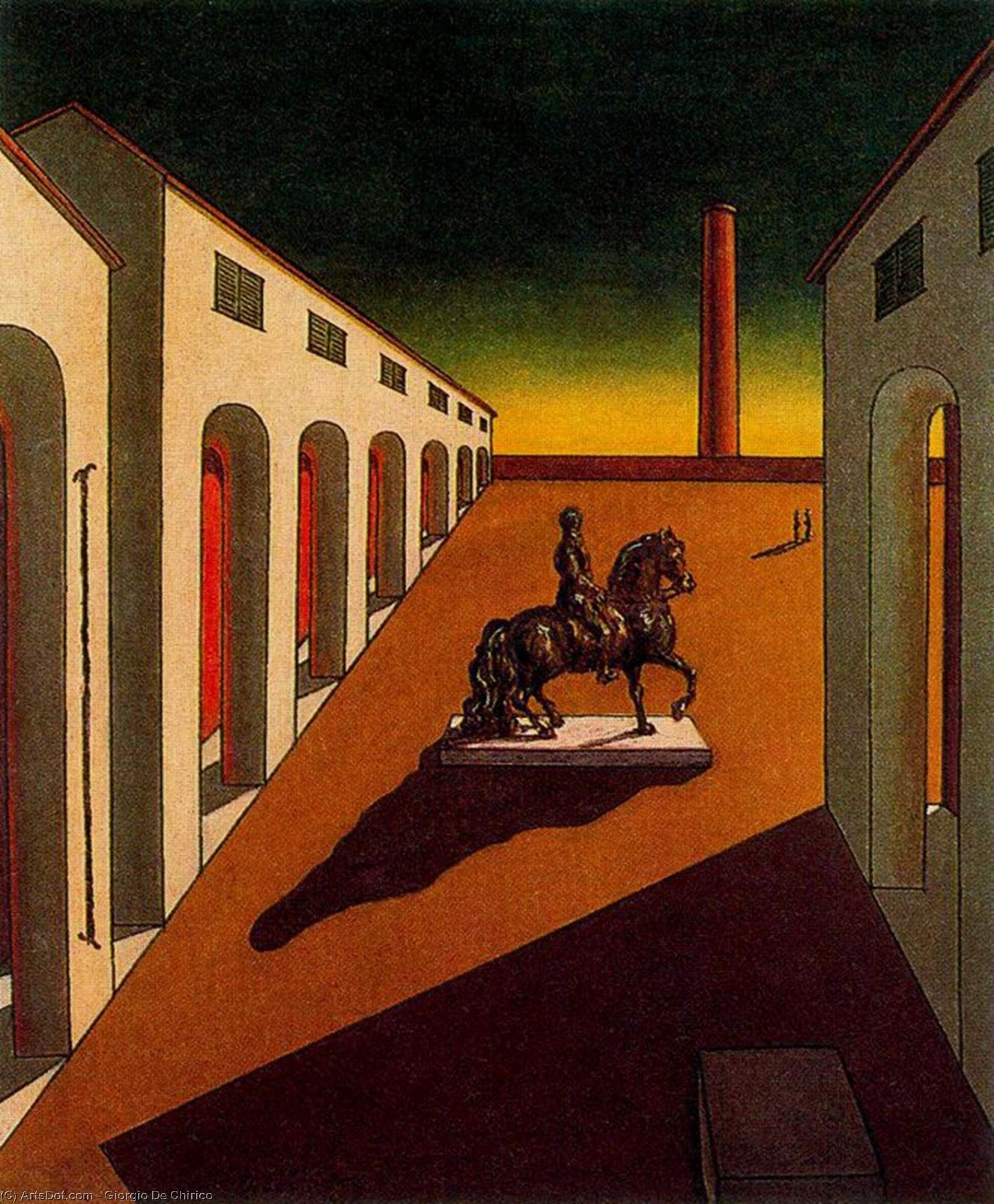WikiOO.org - Енциклопедия за изящни изкуства - Живопис, Произведения на изкуството Giorgio De Chirico - Plaza de Italia with equestrian statue