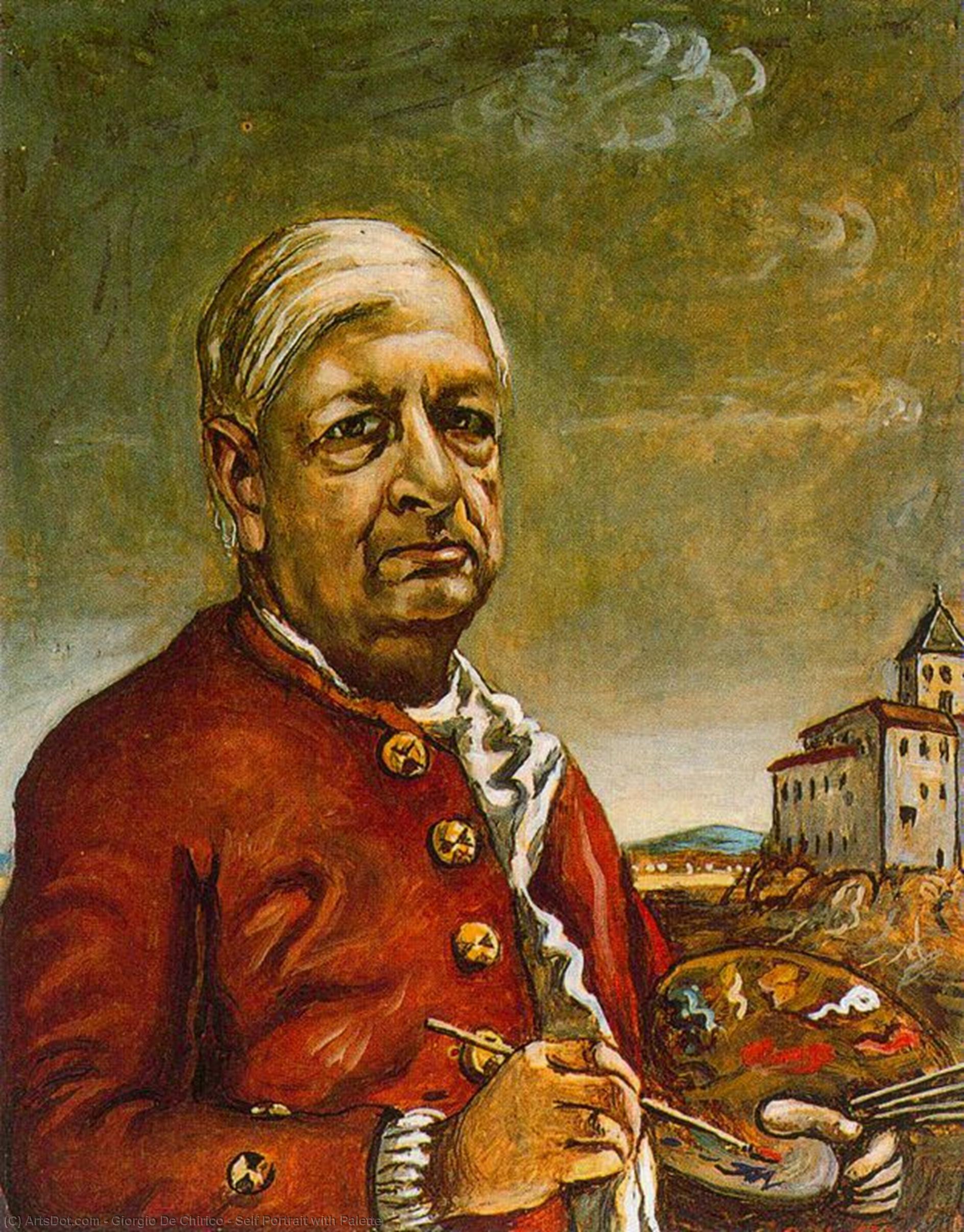 Wikioo.org - The Encyclopedia of Fine Arts - Painting, Artwork by Giorgio De Chirico - Self Portrait with Palette