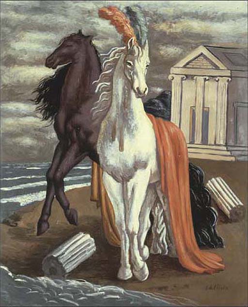 Wikoo.org - موسوعة الفنون الجميلة - اللوحة، العمل الفني Giorgio De Chirico - The horses of Agamennon