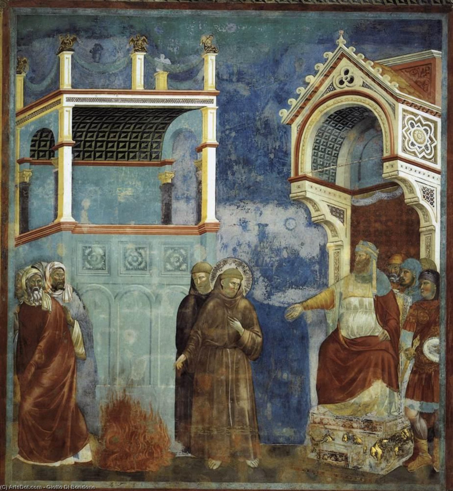 Wikioo.org - The Encyclopedia of Fine Arts - Painting, Artwork by Giotto Di Bondone - La prueba de fuego ante el sultán