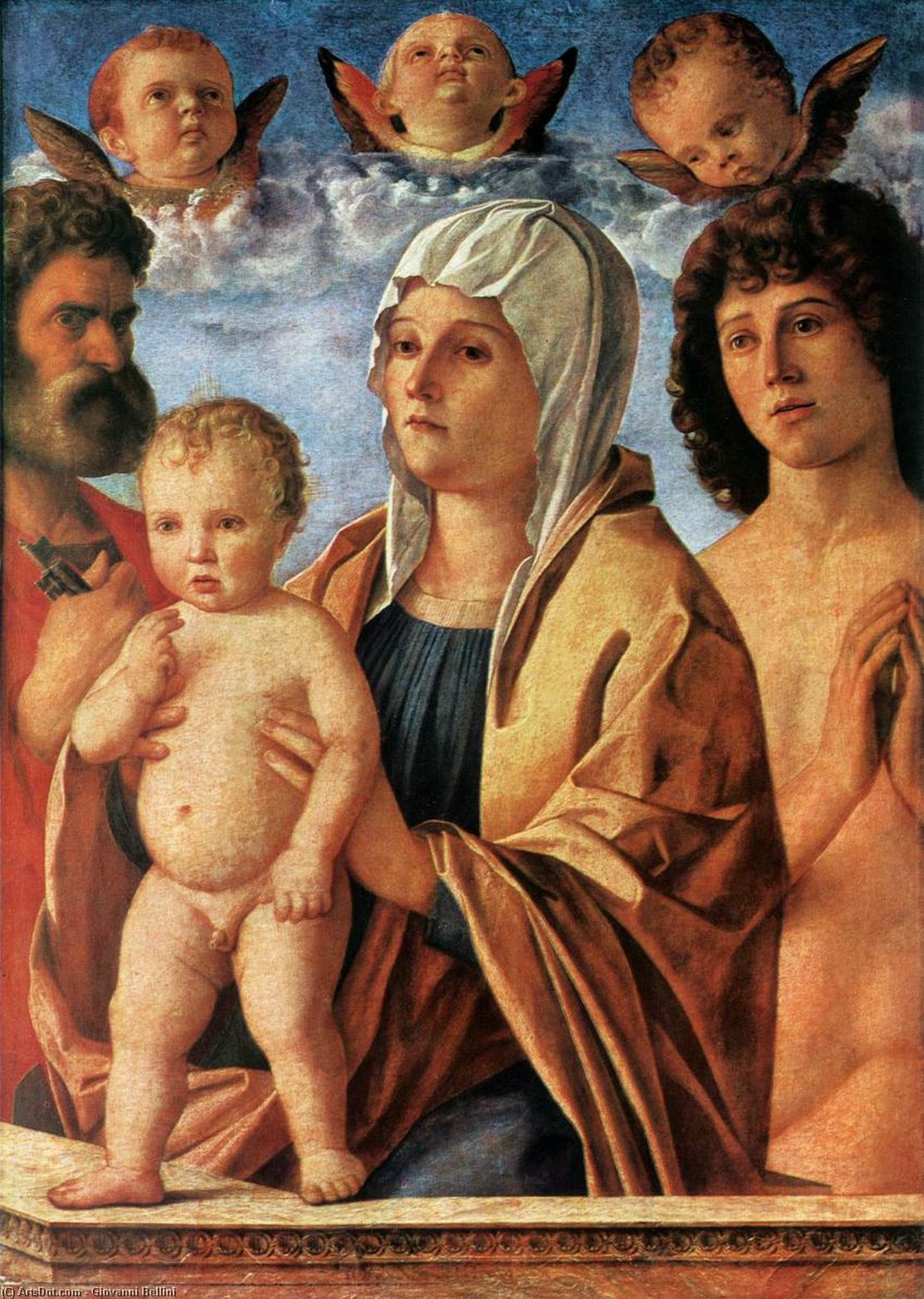 Wikioo.org - The Encyclopedia of Fine Arts - Painting, Artwork by Giovanni Bellini - Madonna with Child and Saints Peter and Sebastian