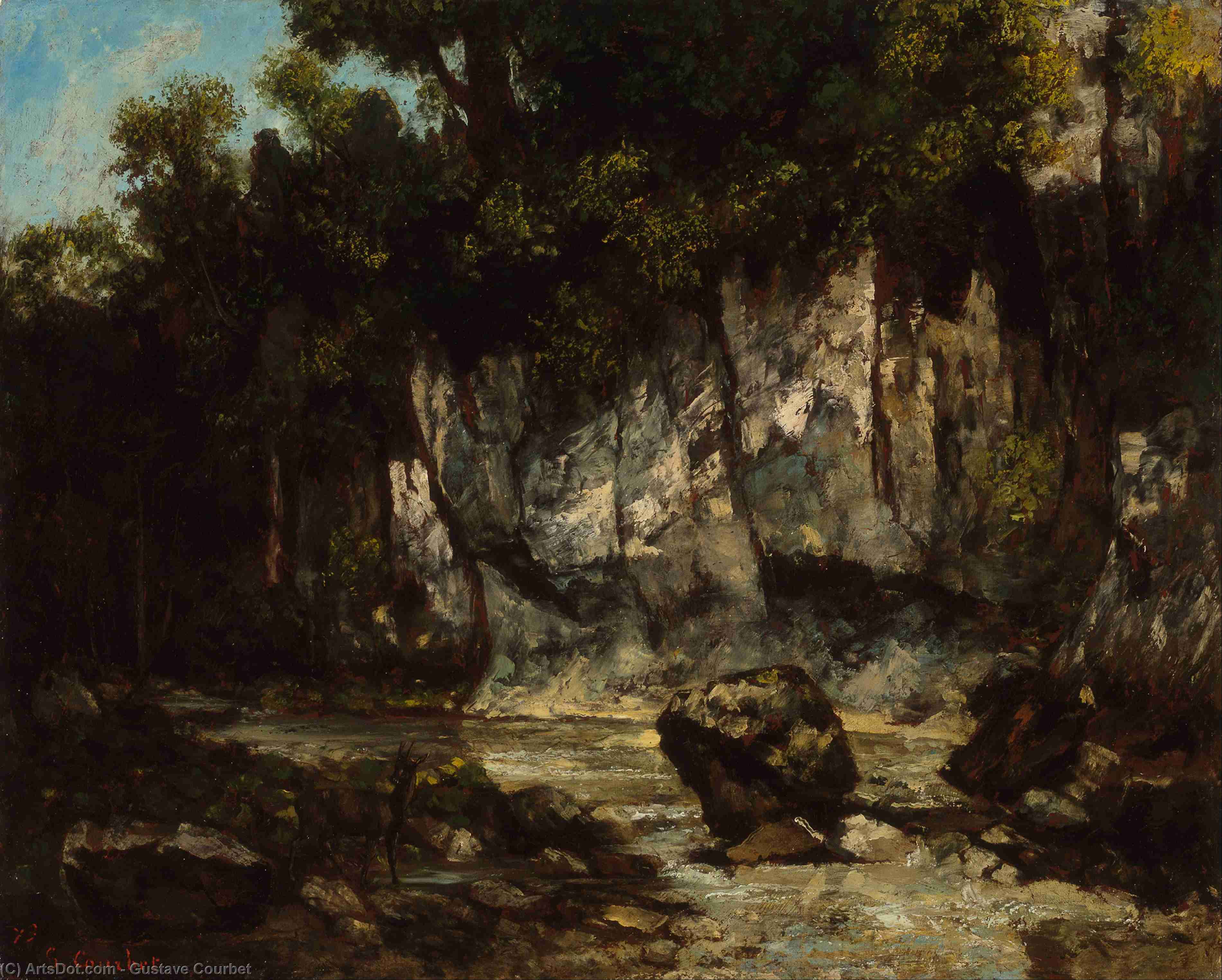 Wikoo.org - موسوعة الفنون الجميلة - اللوحة، العمل الفني Gustave Courbet - A Waterfall in the Jura