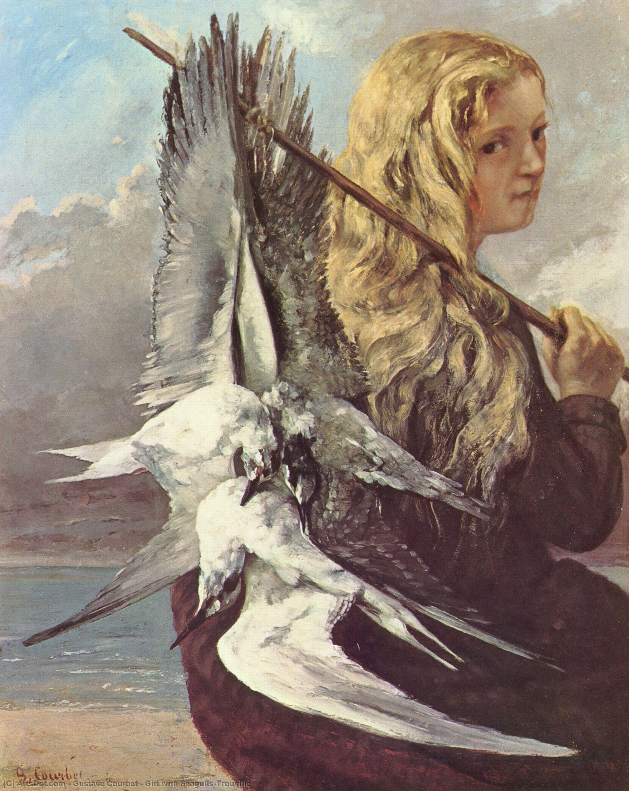 Wikoo.org - موسوعة الفنون الجميلة - اللوحة، العمل الفني Gustave Courbet - Girl with Seagulls,Trouville