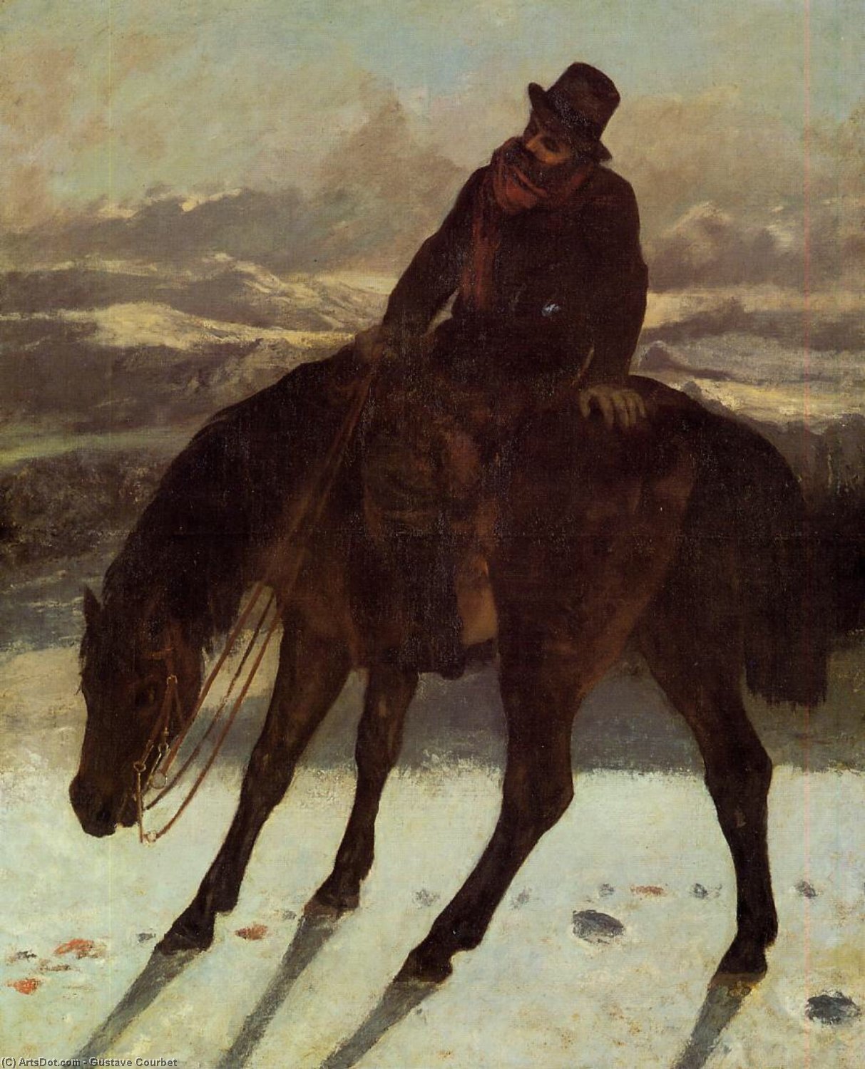 Wikioo.org - The Encyclopedia of Fine Arts - Painting, Artwork by Gustave Courbet - Hunter on Horseback, Redcovering the Trail