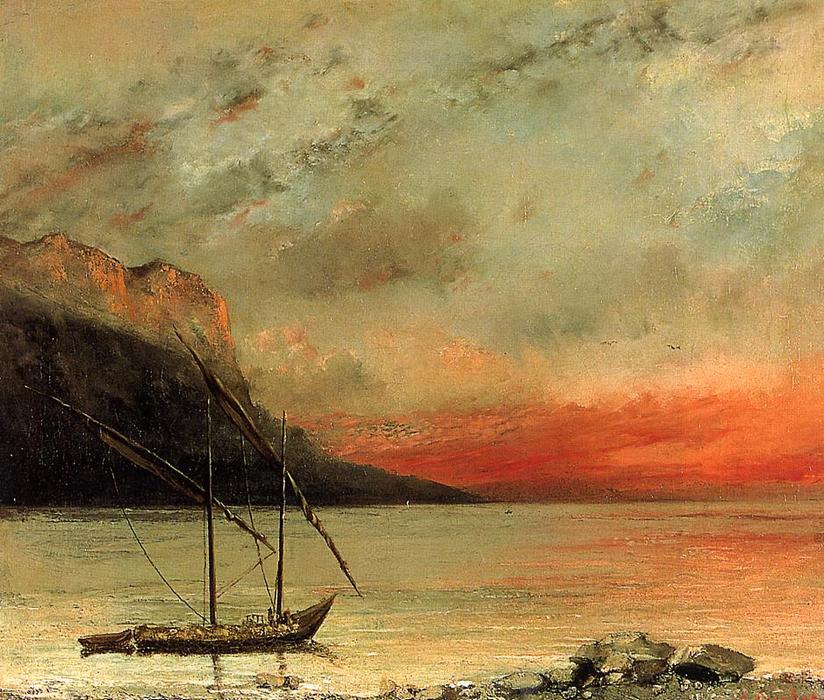 Wikioo.org - Bách khoa toàn thư về mỹ thuật - Vẽ tranh, Tác phẩm nghệ thuật Gustave Courbet - Sunset on Lake Leman