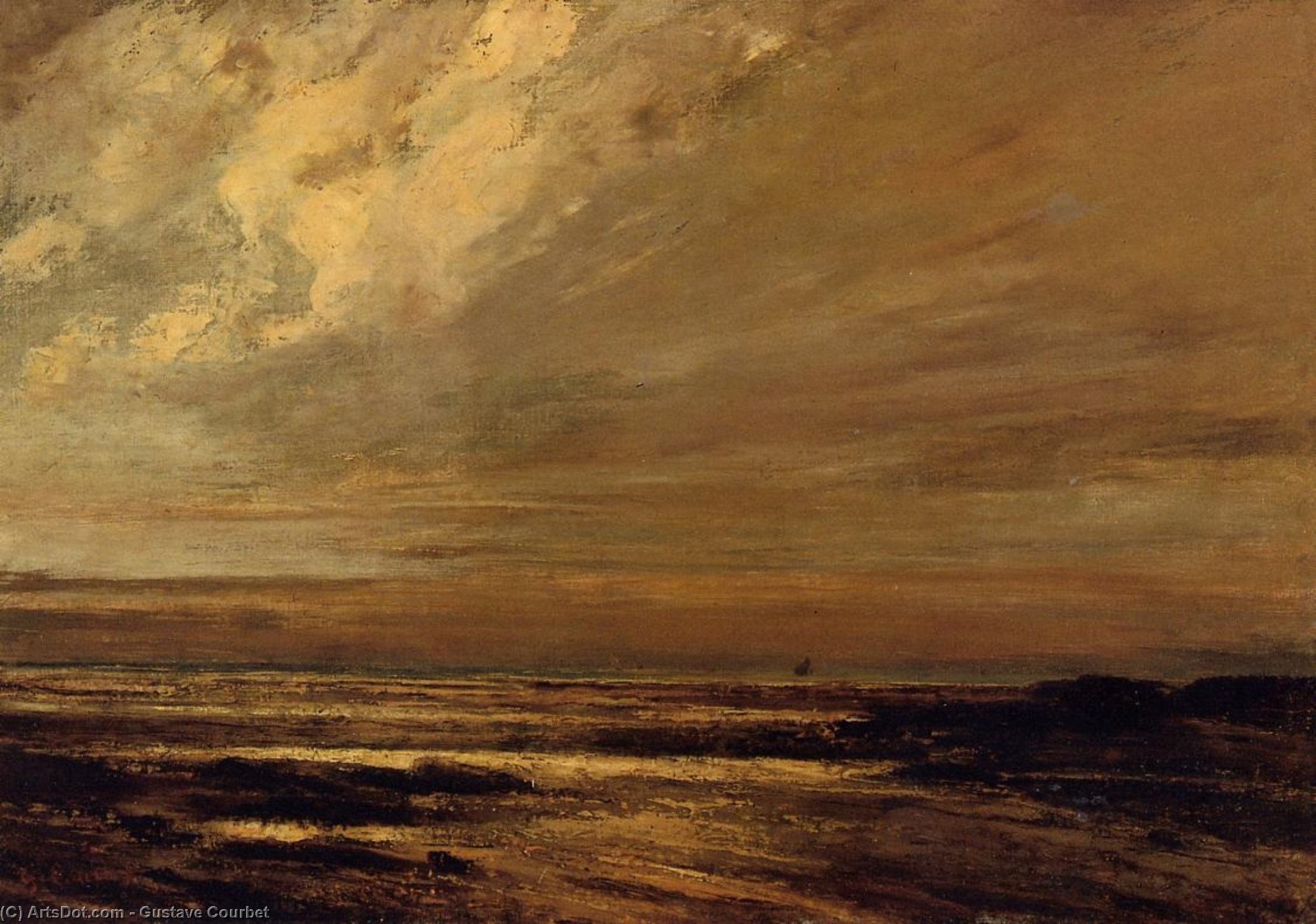 WikiOO.org – 美術百科全書 - 繪畫，作品 Gustave Courbet - 在特鲁维尔海滩 在  低  浪潮