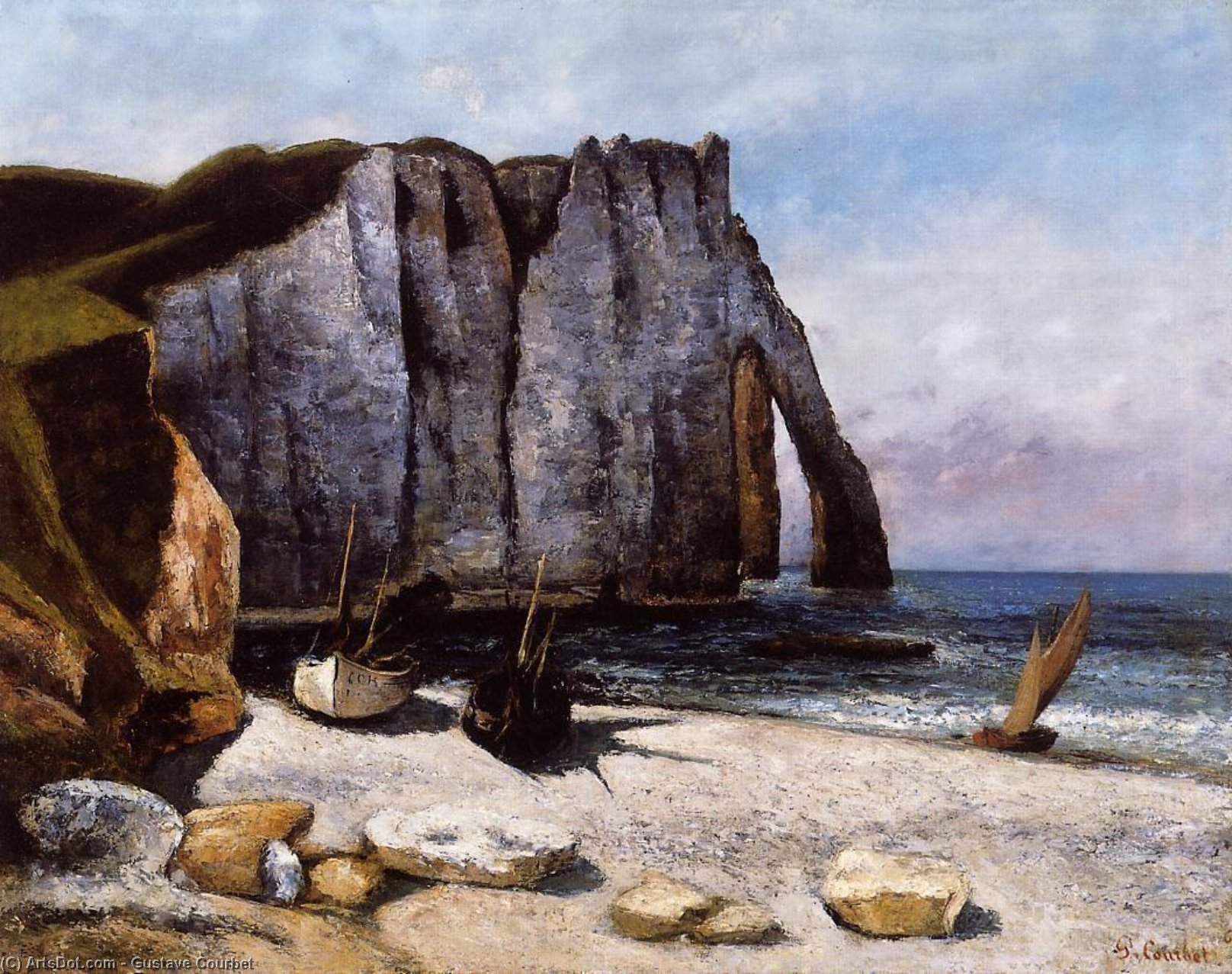 Wikioo.org - The Encyclopedia of Fine Arts - Painting, Artwork by Gustave Courbet - The Cliff at Etretat, the Porte d'Avale