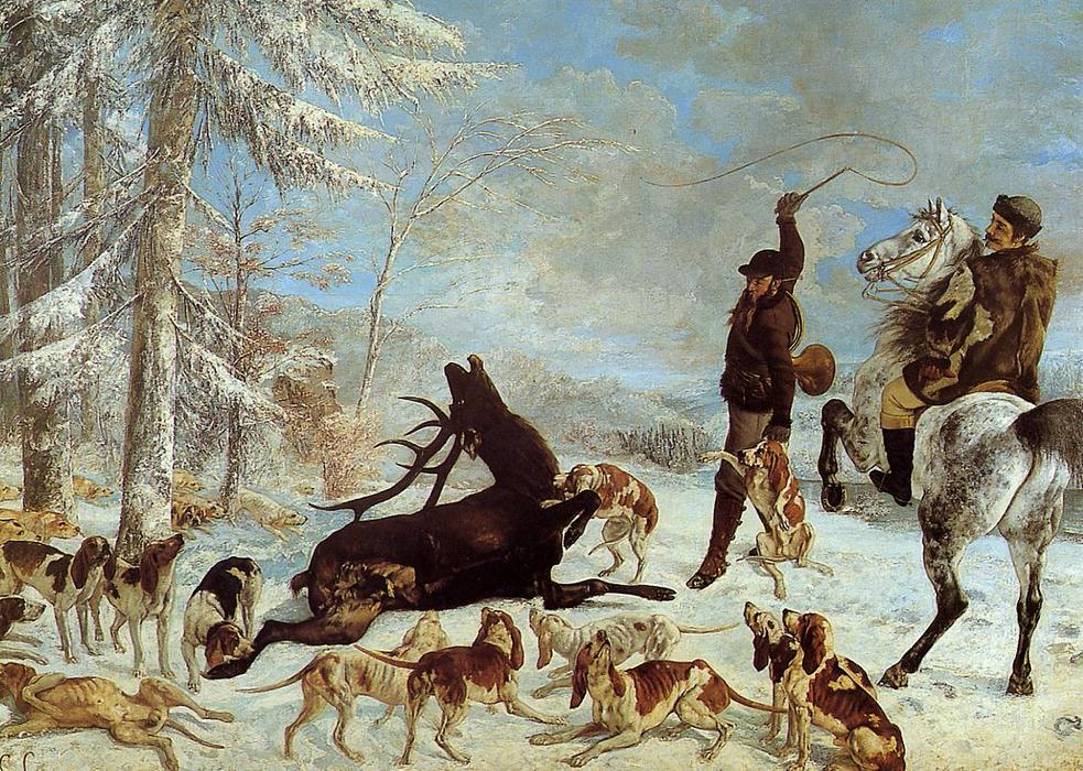 WikiOO.org – 美術百科全書 - 繪畫，作品 Gustave Courbet - 雄鹿的Hallali